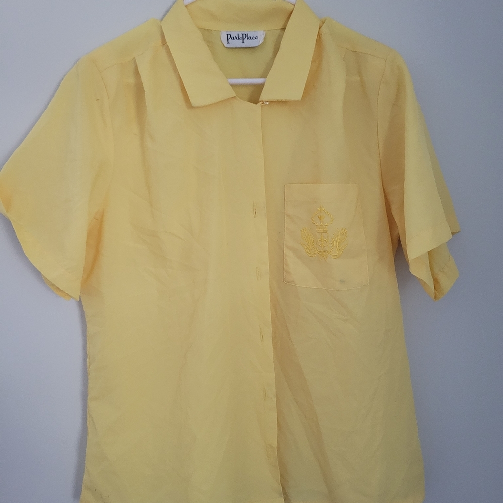 Park Place Yellow Saints Embroidery Button Down Blouse